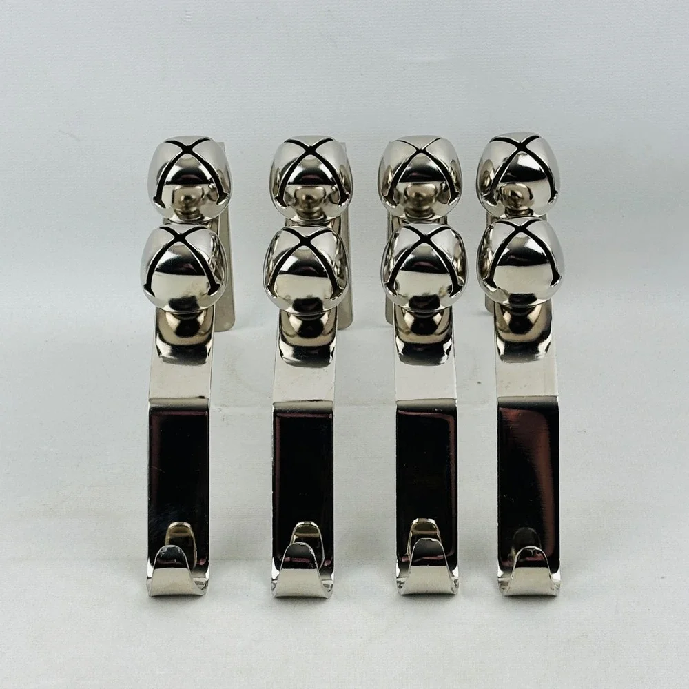 Hobby Lobby Jingly Sleigh Bells Christmas Stocking Hanger Set of 4 Silver Metal‎